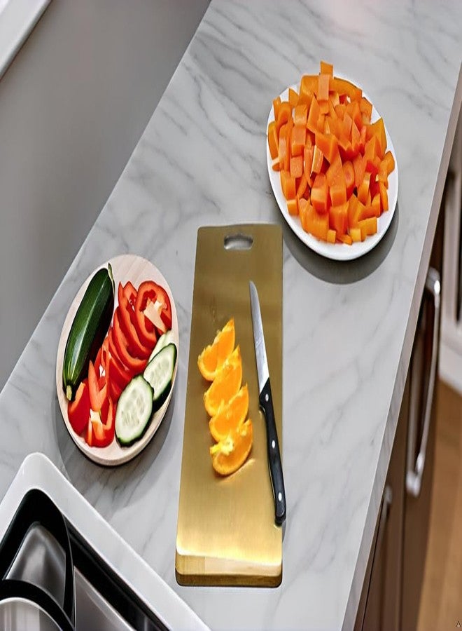 JNXHON Kitchen tools Titanium Cutting Board Stainless steel double-sided Cutting Board, Stainless steel and face pad suitable for Cutting various fruits, seafood, Fish, Vegetables, and Mea (golden) - Image 3