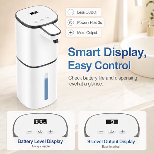 Sigerio Automatic Liquid Soap Dispenser, 9 Adjustable Levels, 380ml/12.8oz, Touchless Hand Soap or Dish Soap Dispenser,IR Sensor & Display,Wall-Mount or Tabletop Use for Bathroom Kitchen - Image 2
