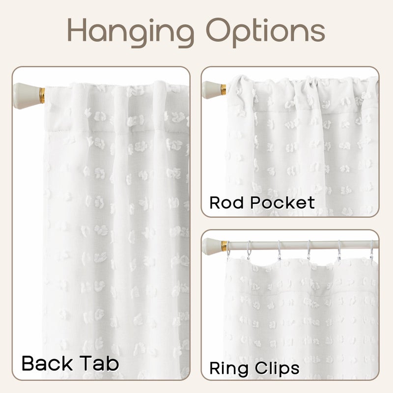 Lino Rosa White Blackout Pleated Ruffle Curtains for Bedroom with Design,Room Darkening Pom Pom Textured Ruffled Farmhouse Boho French Country Decorative Curtains for Living Room 84 Inches Long - Image 5