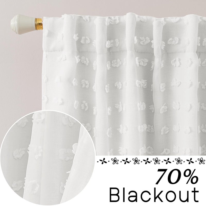 Lino Rosa White Blackout Pleated Ruffle Curtains for Bedroom with Design,Room Darkening Pom Pom Textured Ruffled Farmhouse Boho French Country Decorative Curtains for Living Room 84 Inches Long - Image 3