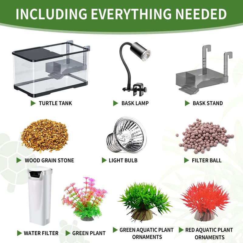 tuhaoking (Tank + Light + Filter + Filter Balls) Turtle Tank Kit, Turtle Tank Starter Kit,Bottom Drainage, Multi-Function Areas for Turtles, Crabs,Fishes, Amphibians,Reptiles. (15.75 x 8.64 x 8.64 Inch) - Image 2