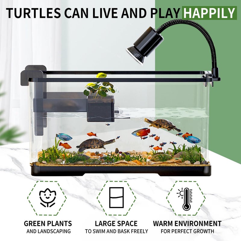 tuhaoking (Tank + Light + Filter + Filter Balls) Turtle Tank Kit, Turtle Tank Starter Kit,Bottom Drainage, Multi-Function Areas for Turtles, Crabs,Fishes, Amphibians,Reptiles. (15.75 x 8.64 x 8.64 Inch) - Image 3