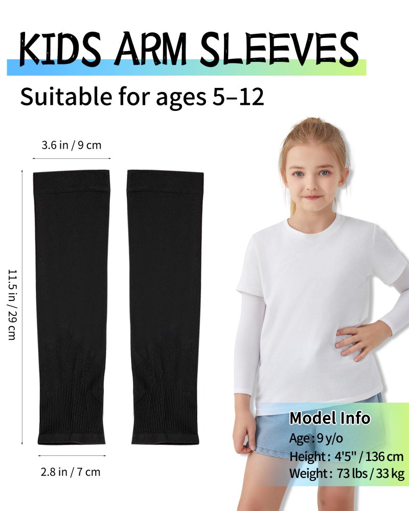 VNLEXMC 4/6 Pairs Arm Sleeves for Kids â€“ Sun Protection Cooling Compression Sleeves for Boys,Girls & Youth,Sports,Gardening (4 Black) - Image 2