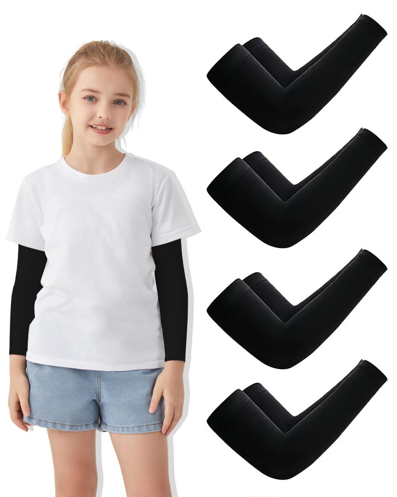 VNLEXMC 4/6 Pairs Arm Sleeves for Kids â€“ Sun Protection Cooling Compression Sleeves for Boys,Girls & Youth,Sports,Gardening (4 Black) - Image 1