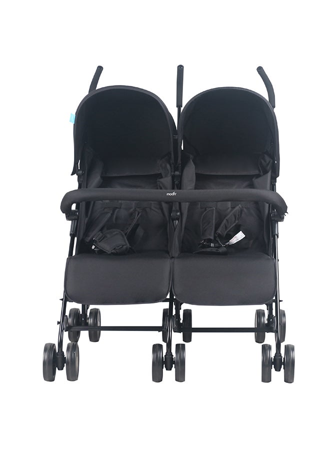 Moon Twinnzi Double Stroller for Twins & Siblings – Side by Side Duo Tandem Pram for Infant & Toddler (0-3 Years), Lightweight, UV Canopy, Adjustable Recline Seats-Upto 15kg per Seat - Black - Image 1