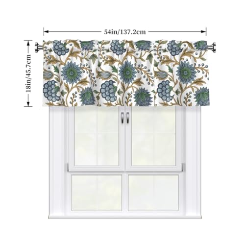 Granbey Blue and Green Floral Valances for Windows Traditional Flowers Print Kitchen Curtain Farmhouse Country Rustic Valance with Rod Pocket Light Filtering Polyester Valance 54 x 18 Inch 1 Pack - Image 3