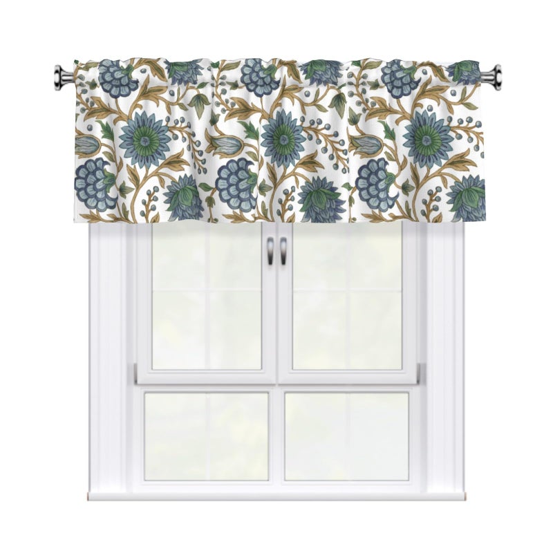 Granbey Blue and Green Floral Valances for Windows Traditional Flowers Print Kitchen Curtain Farmhouse Country Rustic Valance with Rod Pocket Light Filtering Polyester Valance 54 x 18 Inch 1 Pack - Image 2