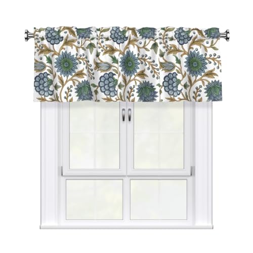 Granbey Blue and Green Floral Valances for Windows Traditional Flowers Print Kitchen Curtain Farmhouse Country Rustic Valance with Rod Pocket Light Filtering Polyester Valance 54 x 18 Inch 1 Pack - Image 1