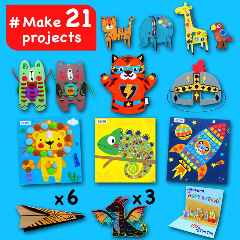 EZCRA Craft Kits for Kids Ages 4-8 â€“ 21 Projects in 1 Craft Box for Kids â€“ All Inclusive No Mess Arts and Crafts Kit, Educational Activity Box for Boys & Girls - Image 3