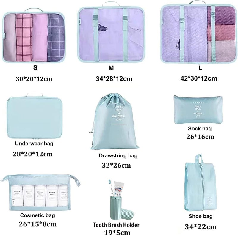OCEANEVO Polypropylene 9 Pcs Packing Cubes, Travel Luggage Organizer For Men And Women, Toiletry Bag, Packing Cubes For Travel With Tooth Brush Holder- Set Of 9- Sky Blue - Image 2