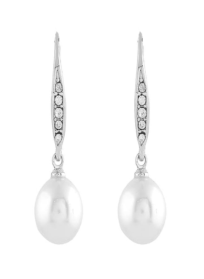 Estele Rhodium Plated Enchanting Pearl Drop Earrings With Crystal for Girls and Women's - Image 5