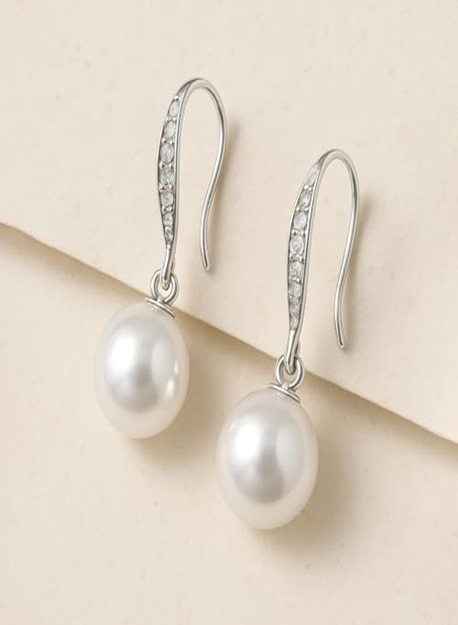 Estele Rhodium Plated Enchanting Pearl Drop Earrings With Crystal for Girls and Women's - Image 4