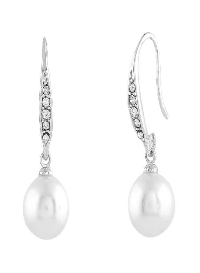 Estele Rhodium Plated Enchanting Pearl Drop Earrings With Crystal for Girls and Women's - Image 1