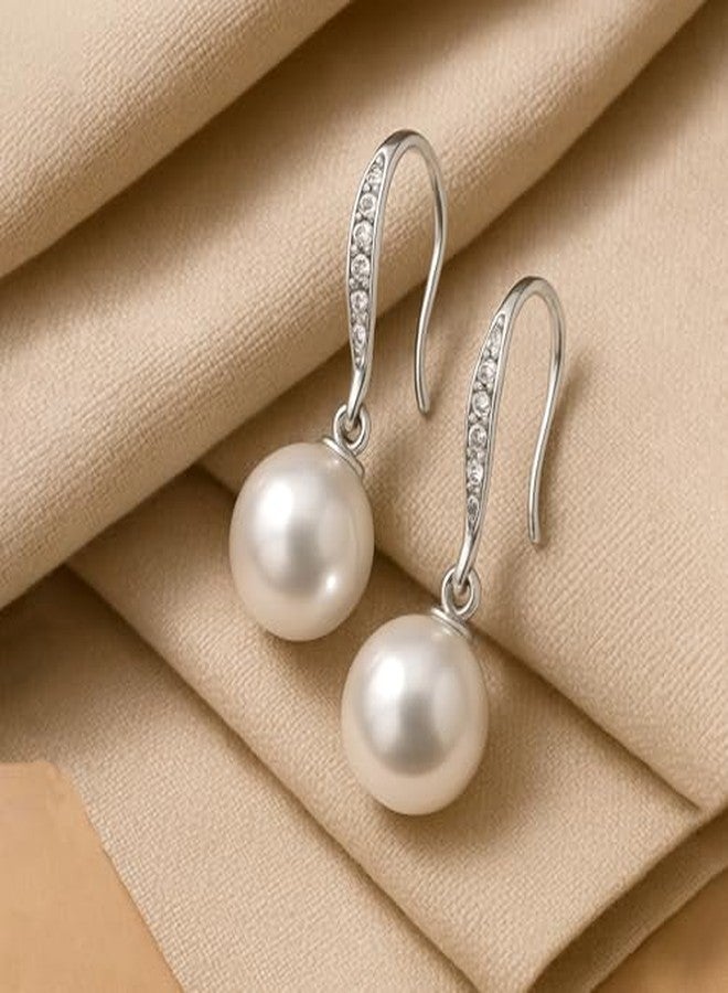 Estele Rhodium Plated Enchanting Pearl Drop Earrings With Crystal for Girls and Women's - Image 3