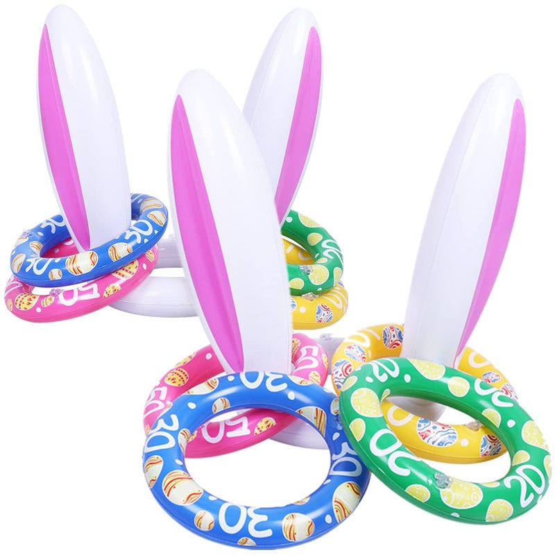 Max Fun Easter Inflatable Bunny Ring Toss Games Inflatable Toss Game for Easter Party Favors Indoor Outdoor Games (Easter Bunny Ears Ring Toss)