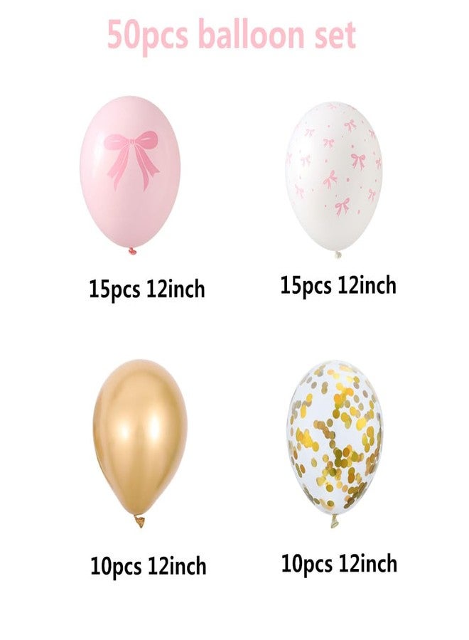 EASUTE Pink Latex Bow Balloons Set - 50pcs Pink & Gold Metallic Latex Helium Balloons for Birthday, Wedding, Baby Shower & Party Decorations - Image 4