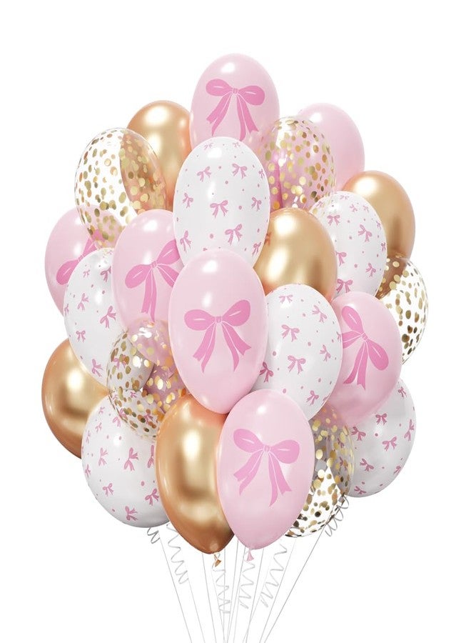 EASUTE Pink Latex Bow Balloons Set - 50pcs Pink & Gold Metallic Latex Helium Balloons for Birthday, Wedding, Baby Shower & Party Decorations - Image 1