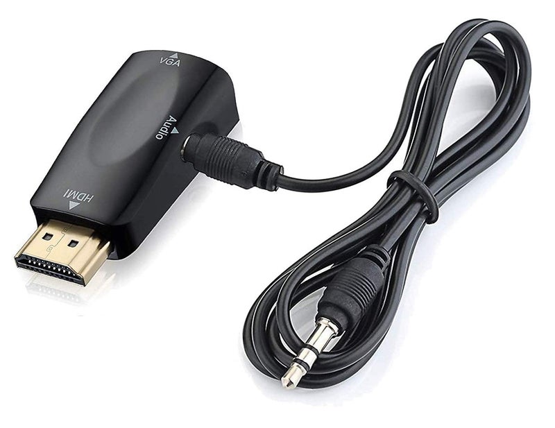 Microware Microware 1080P Black HDMI Male to VGA Female Video Converter Adapter with 3.5mm Audio Cable for PC, Laptops, TV, DVD Black - Image 1