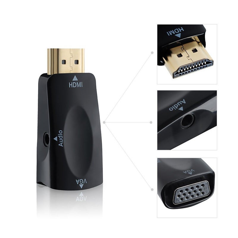 Microware Microware 1080P Black HDMI Male to VGA Female Video Converter Adapter with 3.5mm Audio Cable for PC, Laptops, TV, DVD Black - Image 3