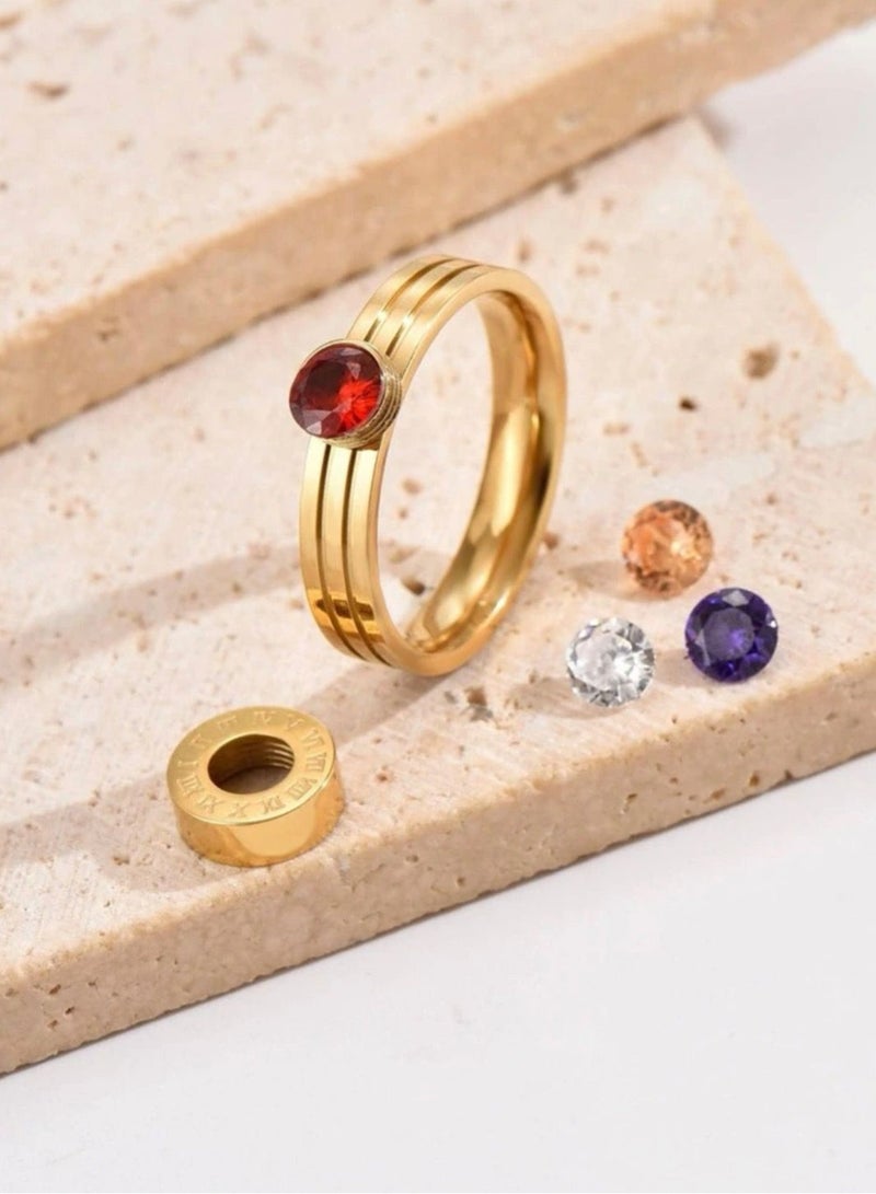 نونز أب خاتم نسائي مصنوع من الاستانلس ستيل ومطلي باللون الذهبي عيار 18 مرصع بالزركون مع 3 احجار زركونيا للإستبدال - Image 4