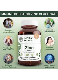 Natural Nutra Zinc Gluconate 50Mg Supplement For Immune Support Skin Enhance Taste And Smell Gluten Free 50Mg 250 Vegan Tablets  - Image 4