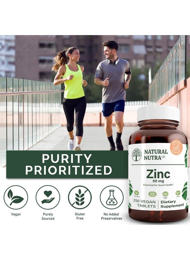 Natural Nutra Zinc Gluconate 50Mg Supplement For Immune Support Skin Enhance Taste And Smell Gluten Free 50Mg 250 Vegan Tablets  - Image 5