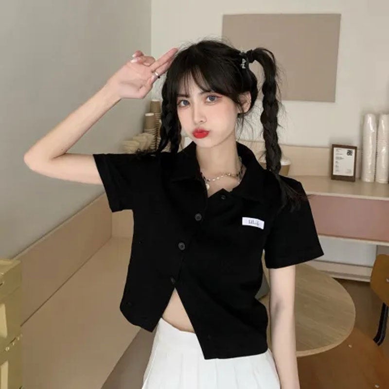 Slim-Fit Polo Cardigan Collared Tee 2024 Black  - Image 1