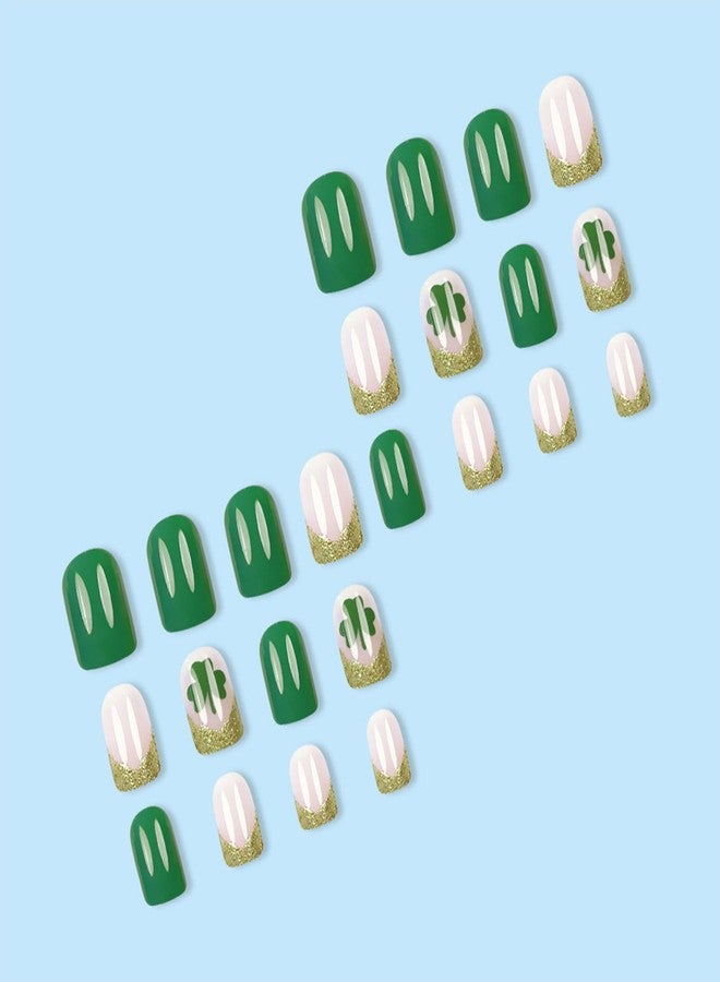 لنولياسي أظافر سانت باتريك اللاصقة، أظافر قصيرة مربعة الشكل، أظافر فرنسية، أظافر لاصقة بتصميمات لامعة خضراء على شكل نبتة البرسيم، أظافر صناعية تغطي كامل الأظافر، أظافر لامعة، طقم مانيكير سانت باتريك، 24 قطعة - Image 2