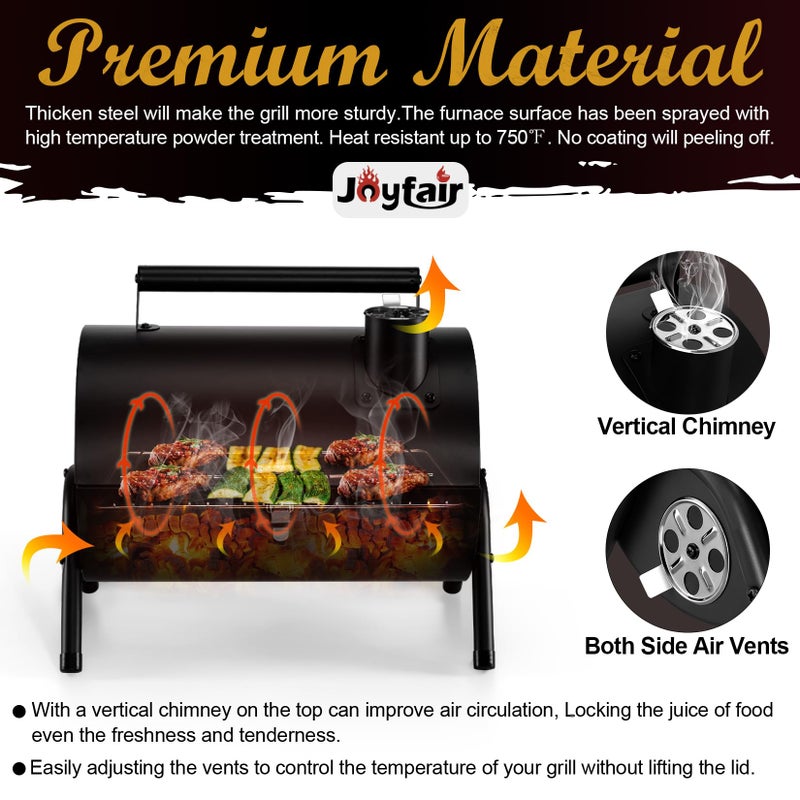Joyfair Portable Charcoal Grill (2 IN 1 Double-Sided), Small Tabletop Barbecue Grill with Food Tray & Rack for Outdoor Camping Home Patio BBQ Grilling, Heavy Duty & Multi-use, Easy Assembly (230Sq.in) - Image 4