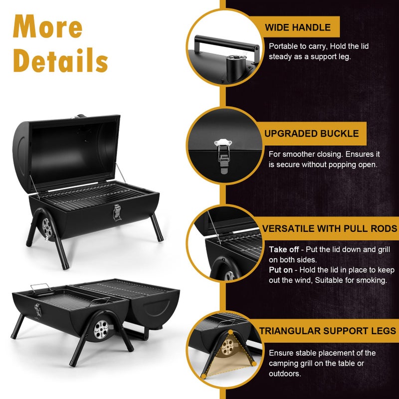 Joyfair Portable Charcoal Grill (2 IN 1 Double-Sided), Small Tabletop Barbecue Grill with Food Tray & Rack for Outdoor Camping Home Patio BBQ Grilling, Heavy Duty & Multi-use, Easy Assembly (230Sq.in) - Image 3