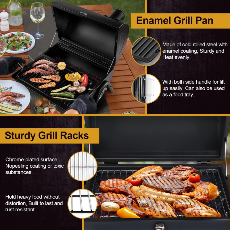 Joyfair Portable Charcoal Grill (2 IN 1 Double-Sided), Small Tabletop Barbecue Grill with Food Tray & Rack for Outdoor Camping Home Patio BBQ Grilling, Heavy Duty & Multi-use, Easy Assembly (230Sq.in) - Image 5