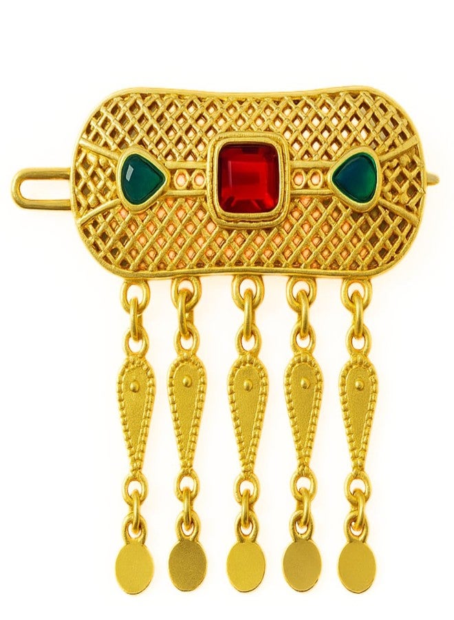 SMARNN Traditional Gold Plated Juda Pin for Women | Hair Bun Accessory with Red & Green Stones | Ethnic Indian Hair Jewelry for Wedding (Color_1) - Image 2