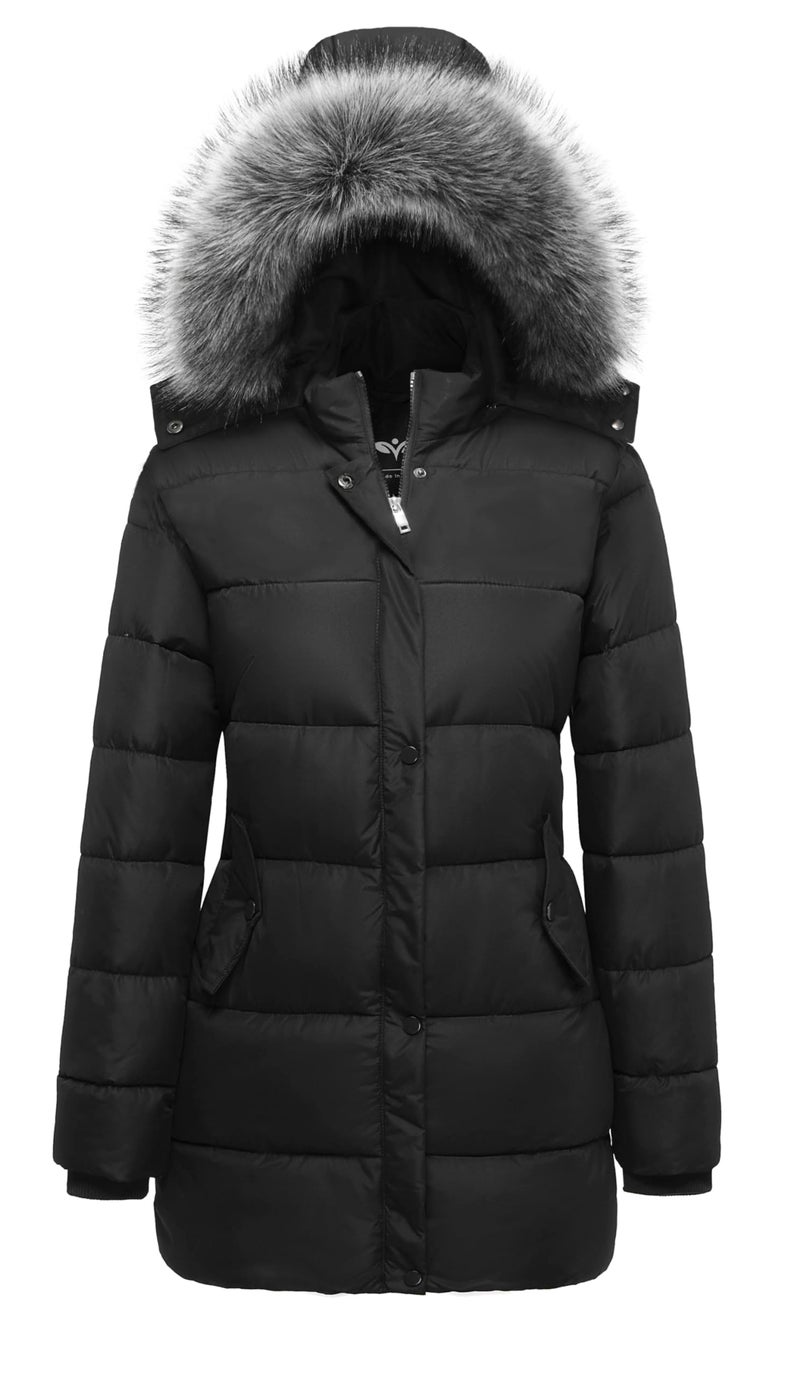 GGleaf Womens Winter Jacket Windproof Quilted Puffer Jacket Long Coat with Hood Black XXLarge