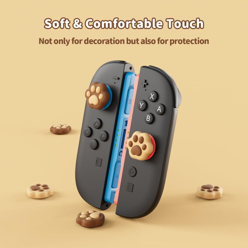 GeekShare Cat Paw Joystick Caps Compatible with Switch 2, Anti-Slip Silicone Thumb Grip Caps for Switch 2025, Milk Tea Brown, 4pcs - Image 4