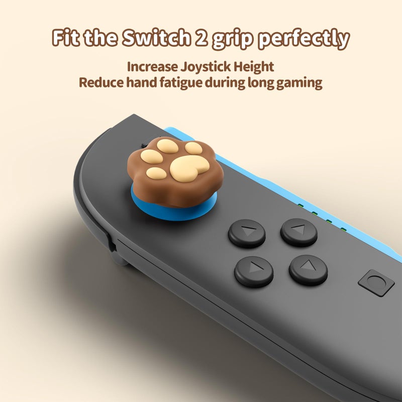 GeekShare Cat Paw Joystick Caps Compatible with Switch 2, Anti-Slip Silicone Thumb Grip Caps for Switch 2025, Milk Tea Brown, 4pcs - Image 3
