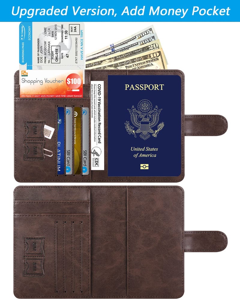 PASCACOO Passport Holder Cover Wallet RFID Blocking Leather Card Case Travel Accessories for Women Men (Z #Chocolate)  - Image 2