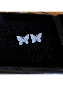 Gradient Crystal Flower Stud Earrings 2#Silver needle-butterfly