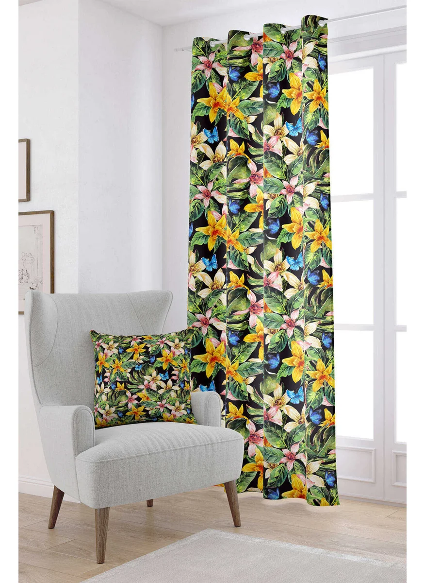 Cango Home Black Multicolor Tropical Patterned Digital Printed Curtain OTYK791-PR