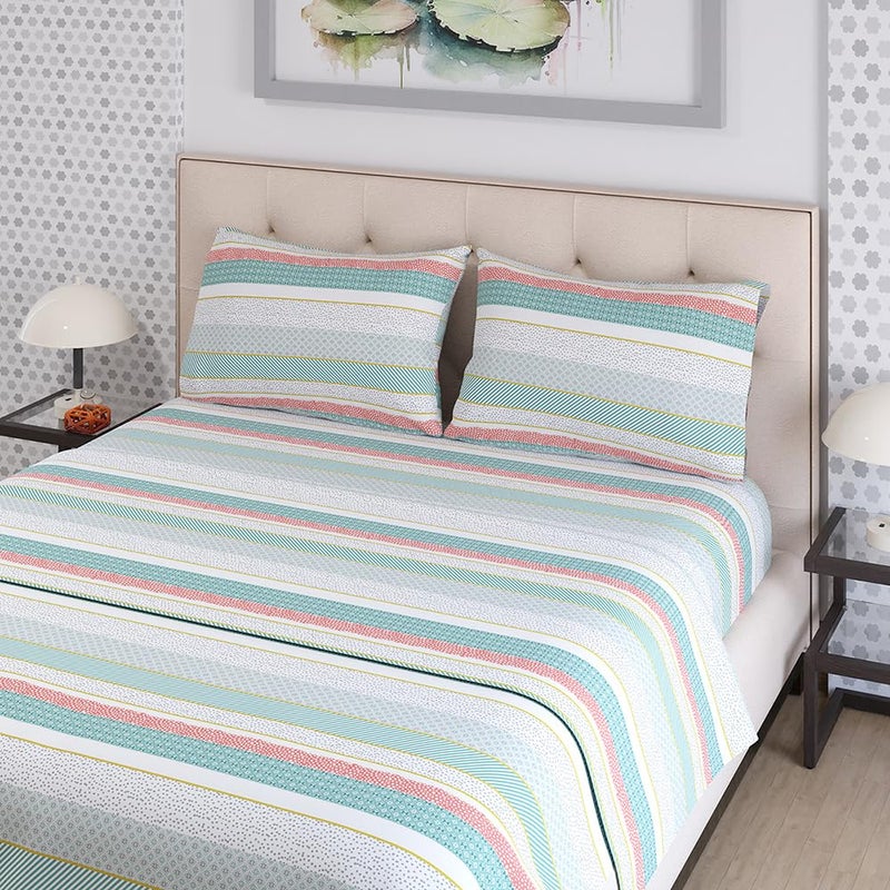 Layers Zen Cotton Blend Double Bedsheet Set Oeko Tex Certified 1 Double Cotton Bedsheet 2 Pillow Covers Breathable AntiWrinkle 225 CVC Border Print Green - Image 2