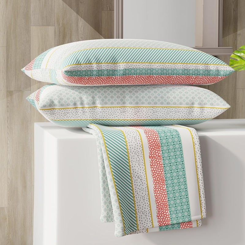Layers Zen Cotton Blend Double Bedsheet Set Oeko Tex Certified 1 Double Cotton Bedsheet 2 Pillow Covers Breathable AntiWrinkle 225 CVC Border Print Green - Image 1