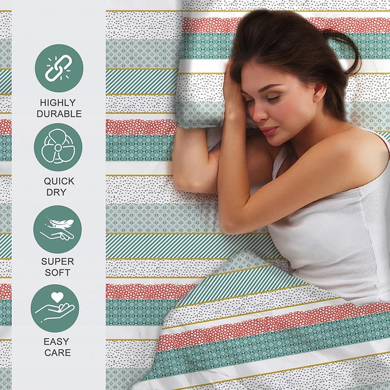 Layers Zen Cotton Blend Double Bedsheet Set Oeko Tex Certified 1 Double Cotton Bedsheet 2 Pillow Covers Breathable AntiWrinkle 225 CVC Border Print Green - Image 3
