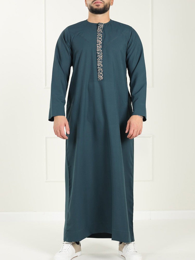 ثوب رجالي تقليدي أخضر بأكمام طويلة وتطريز عرقي - Image 3
