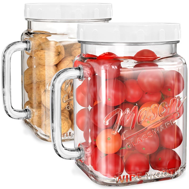 Folinstall 2 Pack Large Mason Jars, 74 oz Wide Mouth Glass Jar with Lid for Fridge, Glass Canisters DIY Favor Decor, Food Container for Sugar, Cookie, Flour, Pickle - Image 1