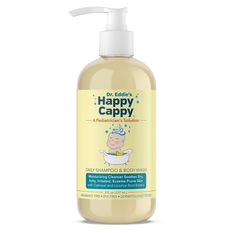 Happy Cappy شامبو وغسول جسم للأطفال - شامبو وغسول جسم للبشرة المعرضة للإكزيما، للأطفال، والرضع، والأطفال الصغار، يقلل من الحكة والاحمرار، مختبر من قبل أطباء الجلد، خالي من العطور - 8 أونصات سائلة - Image 1