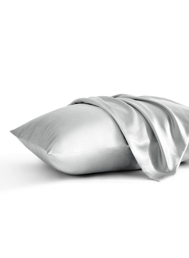 BEDSUM 2 Pack Silk Satin Toddler Pillowcases, Luxury Silky Travel Envelope Closure Pillow Cases for Baby Boys and Girls, 14x20 Inches, Silver Grey - Image 1