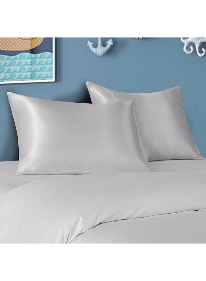 BEDSUM 2 Pack Silk Satin Toddler Pillowcases, Luxury Silky Travel Envelope Closure Pillow Cases for Baby Boys and Girls, 14x20 Inches, Silver Grey - Image 3