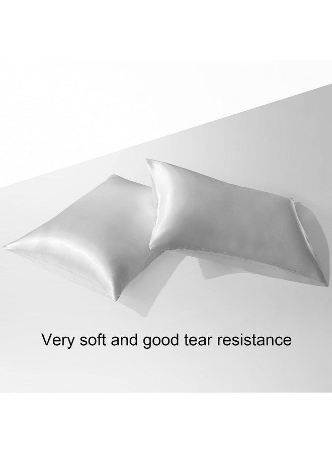 BEDSUM 2 Pack Silk Satin Toddler Pillowcases, Luxury Silky Travel Envelope Closure Pillow Cases for Baby Boys and Girls, 14x20 Inches, Silver Grey - Image 2