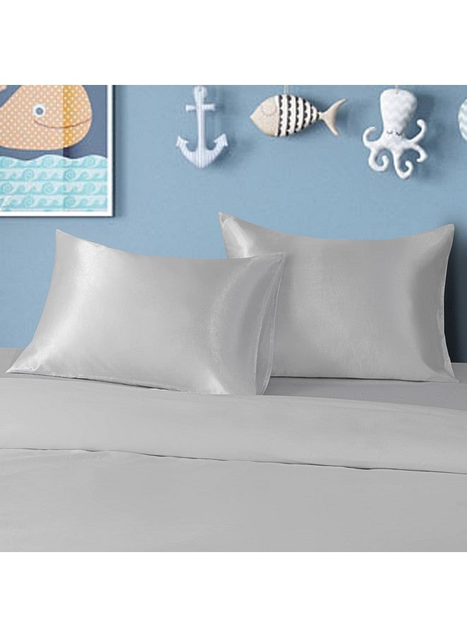 BEDSUM 2 Pack Silk Satin Toddler Pillowcases, Luxury Silky Travel Envelope Closure Pillow Cases for Baby Boys and Girls, 14x20 Inches, Silver Grey - Image 5