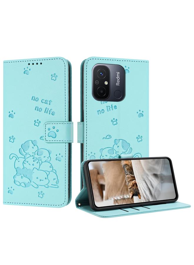 اس-توب جراب لهاتف Redmi 11A 4G Global من الجلد المنقوش عليه صورة قطة صغيرة مع حبل - Image 1