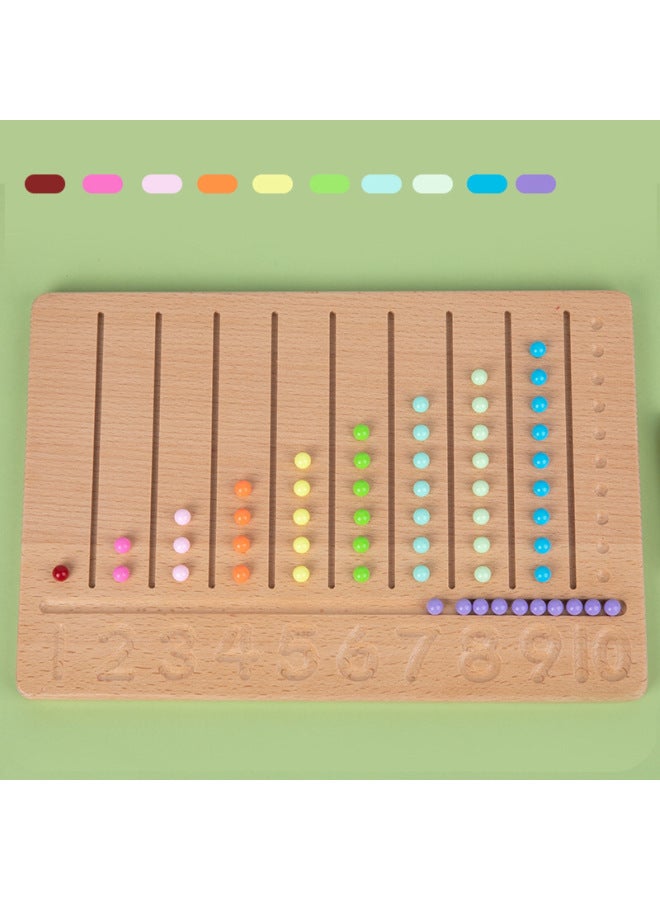 Price Wooden Concave-convex Groove Practice Board Early Education Montessori Digital Letter Geometry Beech Blind Writing Board-Color:TC-rainbow Beads Blind Writing Board 0.5 - Image 1